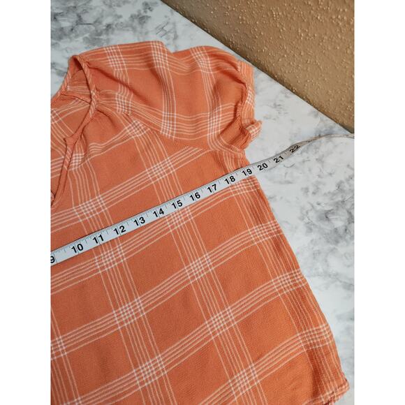 A.n.a. A New Approach Womens Orange Plaid Short Sleeve V-Neck Blouse Size Medium - Picture 5 of 6
